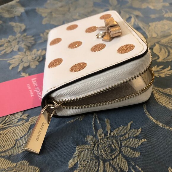 NEW cute Kate Spade New York Wrapping Party Small Zip Cardcase in Parchment/Gold - Picture 3 of 14